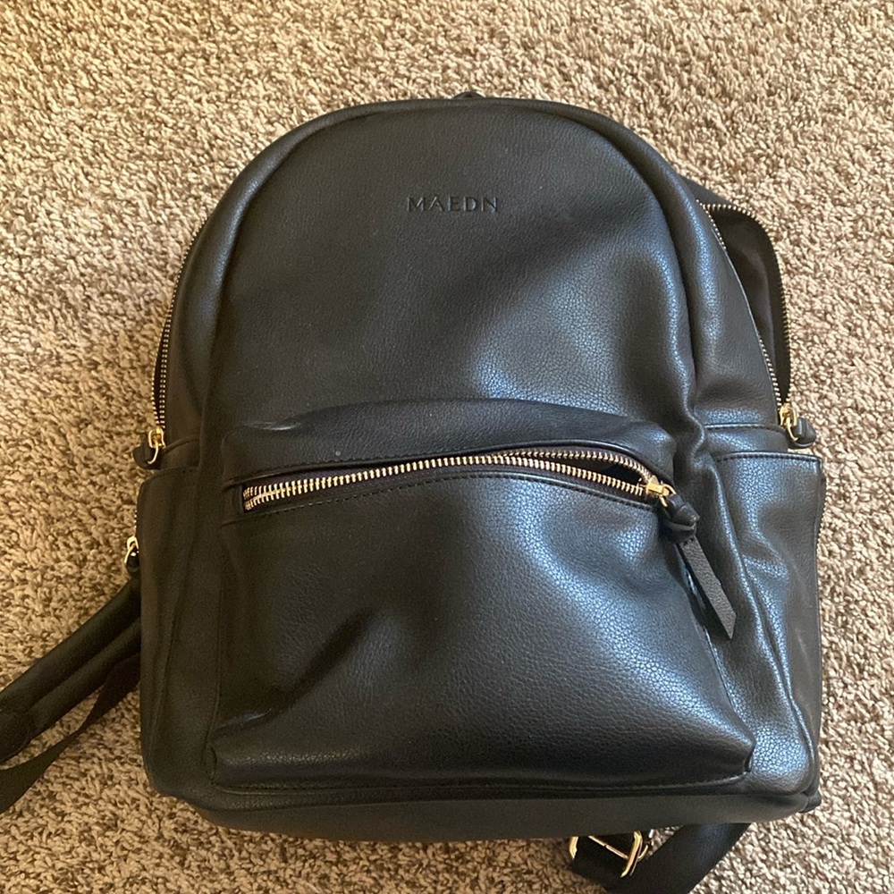 Maedn Black Leather Diaper Bag